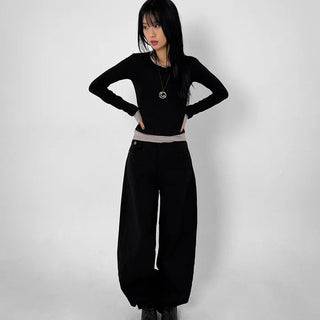 Herringbone Semi-Balloon Pants