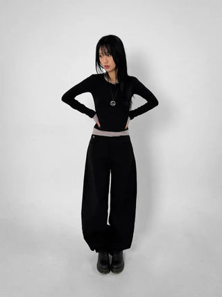 Herringbone Semi-Balloon Pants