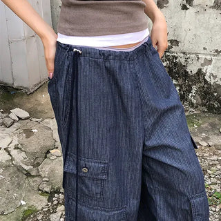 Non-Fade String Balloon Wide Cotton Cargo Pants
