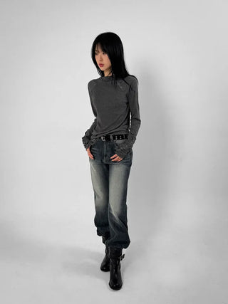 Biker buckle mid-calf boots
