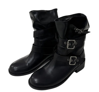 Biker buckle mid-calf boots