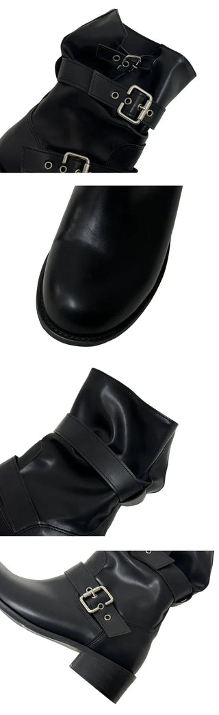 Biker buckle mid-calf boots