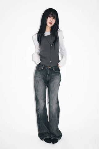Slub High Flare Jeans