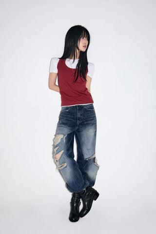 Cut Damage Wide Jeans