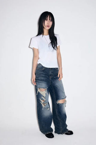 Cut Damage Wide Jeans