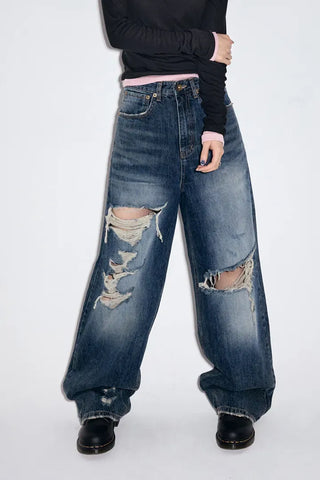 Cut Damage Wide Jeans