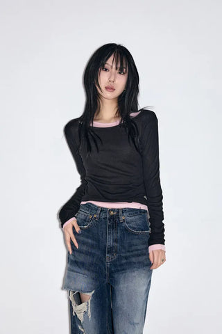 Cut Damage Wide Jeans