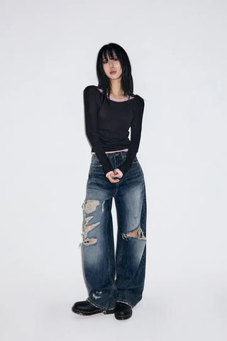 Cut Damage Wide Jeans