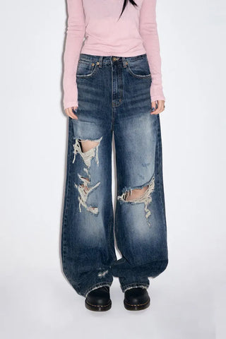 Cut Damage Wide Jeans