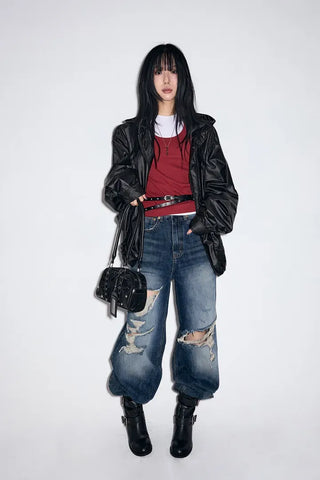 Cut Damage Wide Jeans