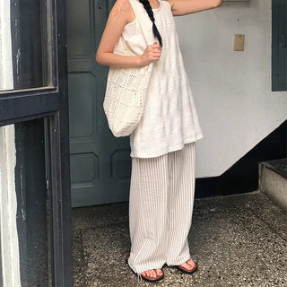 Seersucker Billed Elastic Waist Pants