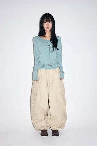 Garter Diagonal Cargo Pants