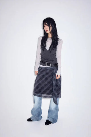 Nutty Check Wrap Skirt