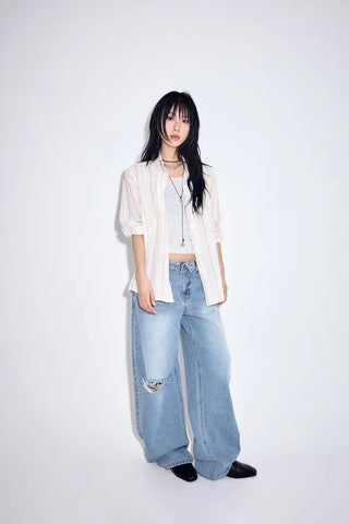 Obi folding wide jeans