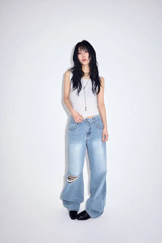 Obi folding wide jeans