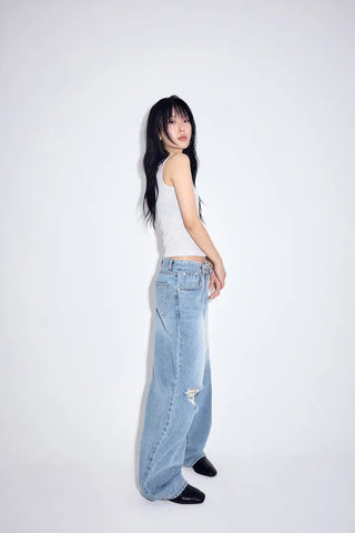 Obi folding wide jeans