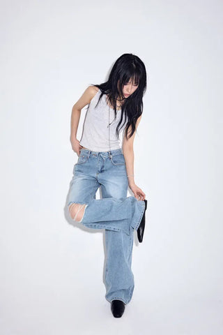 Obi folding wide jeans