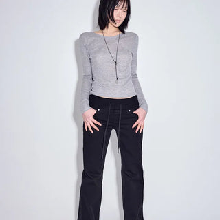 Ribbed Cotton Flare Jeans