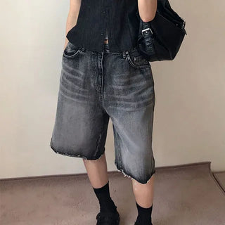 Tab-cut Denim Bermuda Pants