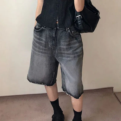 Tab-cut Denim Bermuda Pants