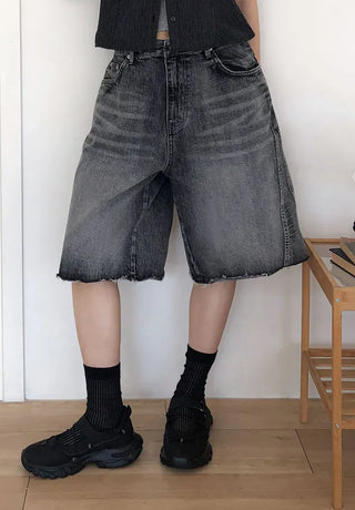 Tab-cut Denim Bermuda Pants