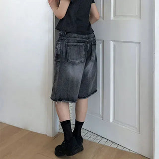 Tab-cut Denim Bermuda Pants