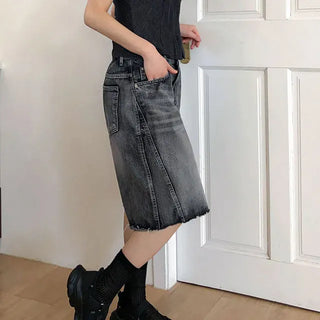Tab-cut Denim Bermuda Pants