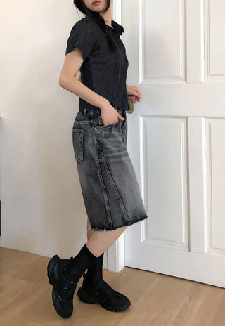 Tab-cut Denim Bermuda Pants
