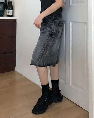 Tab-cut Denim Bermuda Pants
