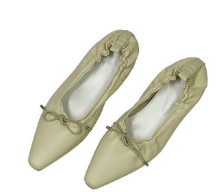 Ribbon Shirred Flat Shoes