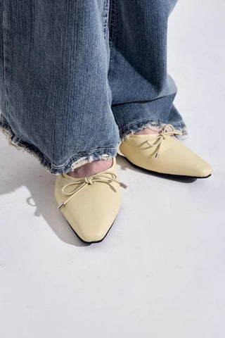 Ribbon Shirred Flat Shoes