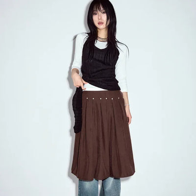 Studded Pleated Midi Skirt