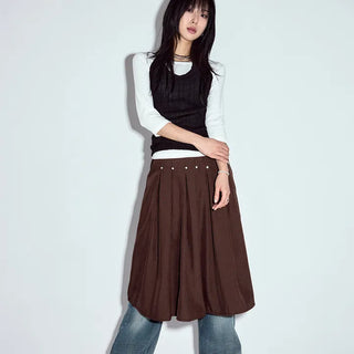 Studded Pleated Midi Skirt