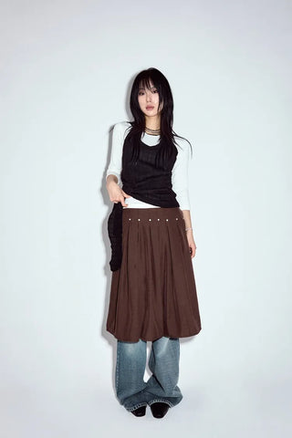 Studded Pleated Midi Skirt