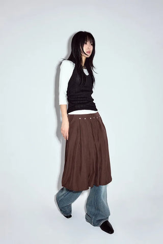 Studded Pleated Midi Skirt