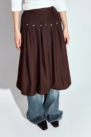 Studded Pleated Midi Skirt