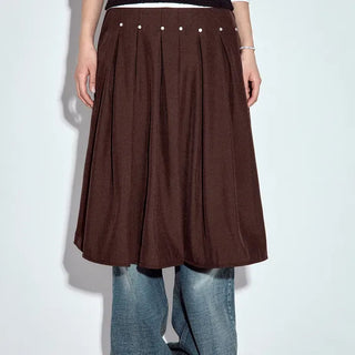 Studded Pleated Midi Skirt