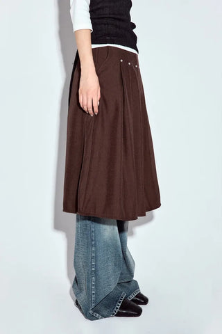 Studded Pleated Midi Skirt