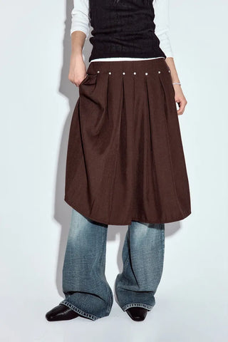 Studded Pleated Midi Skirt