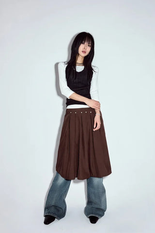 Studded Pleated Midi Skirt