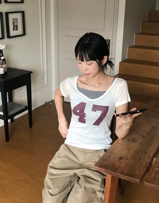 Number See-through Round Tee
