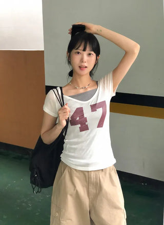 Number See-through Round Tee