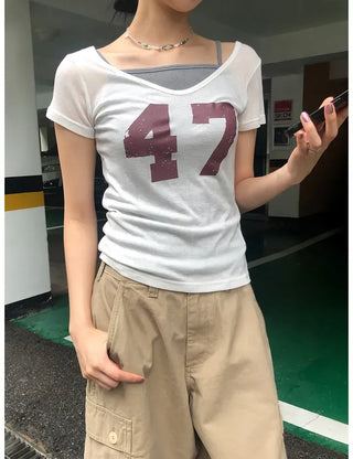 Number See-through Round Tee