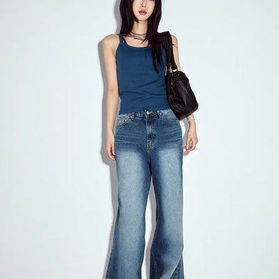 Bead-washed wide jeans