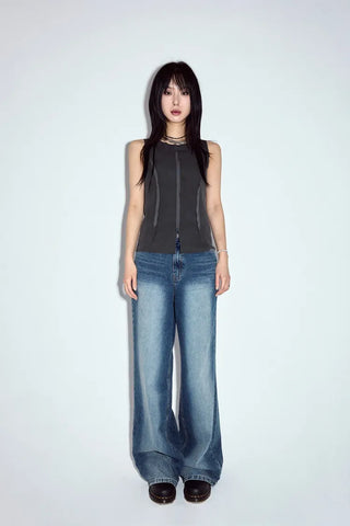 Bead-washed wide jeans