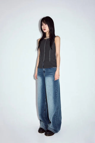 Bead-washed wide jeans