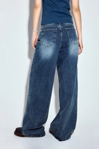 Bead-washed wide jeans
