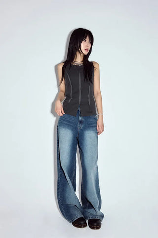 Bead-washed wide jeans