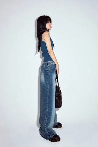 Bead-washed wide jeans