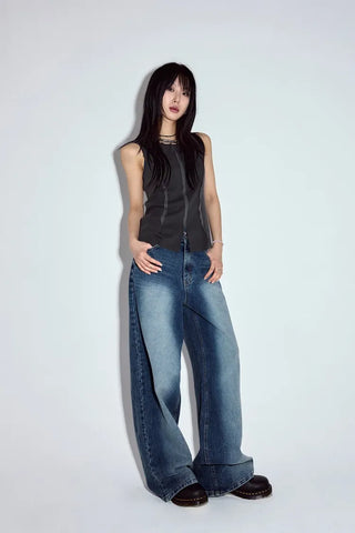Bead-washed wide jeans